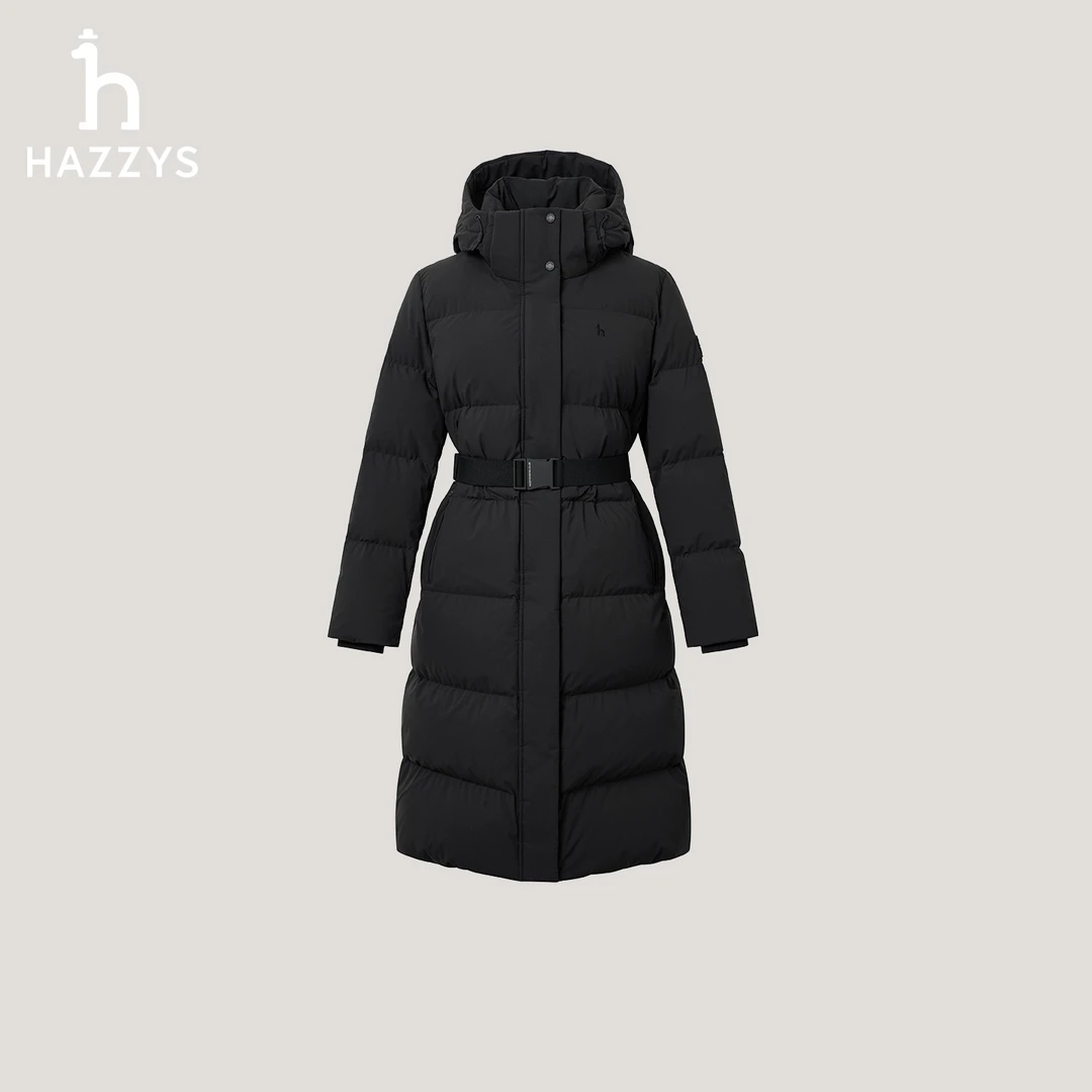 【商场同款】HAZZYS哈吉斯女士冬季连帽羽绒服长款鸭绒保暖加厚外套