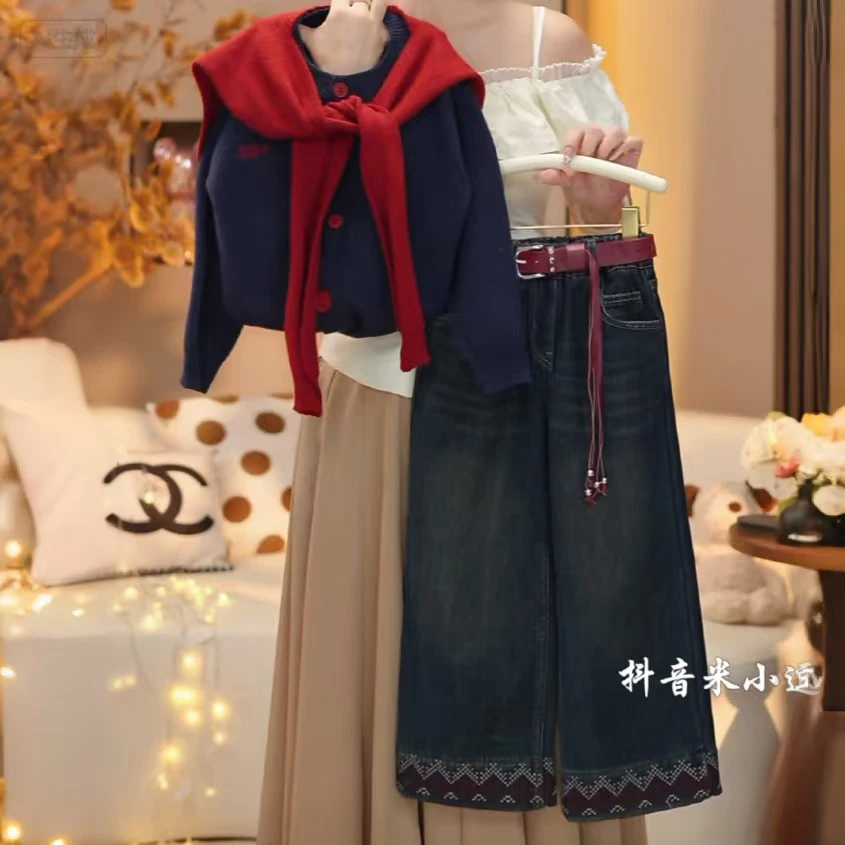 【米小逗】女童2025秋款上新女童洋气休闲显白气质牛仔裤套装潮m176