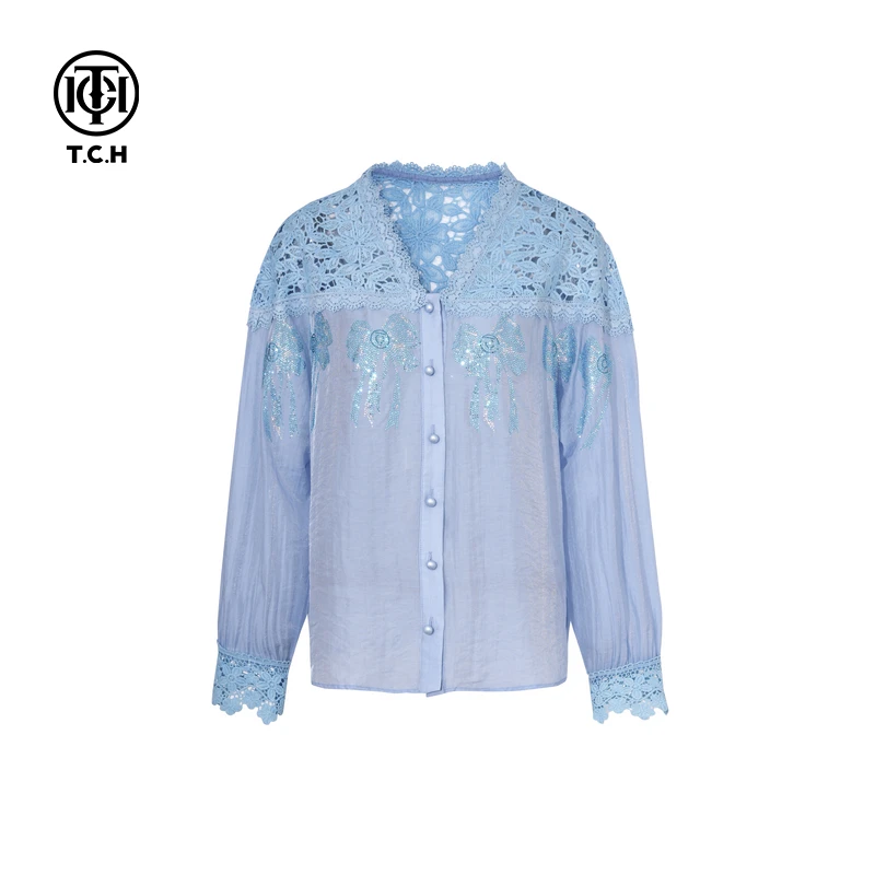 TCH烫钻工艺新款时尚休闲百搭打底衫女T75A02E5057轻奢tch