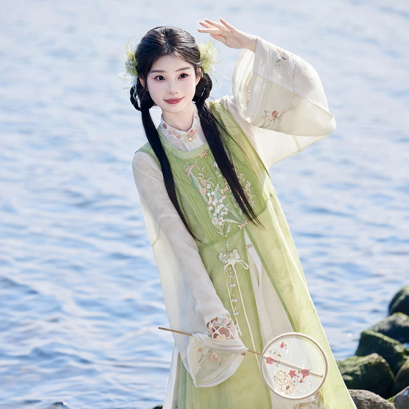 七月夕【庭芜绿x杭州博物馆联名】汉服长比甲立领长衫马面裙女