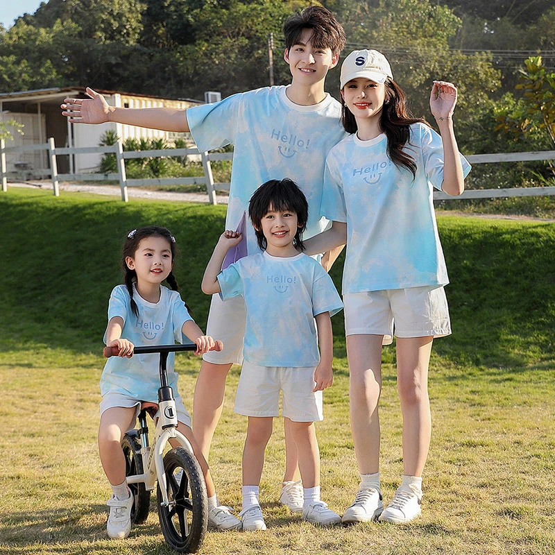炸街渐变亲子装t恤短袖夏装2025新款一家三口四口洋气套装母女潮