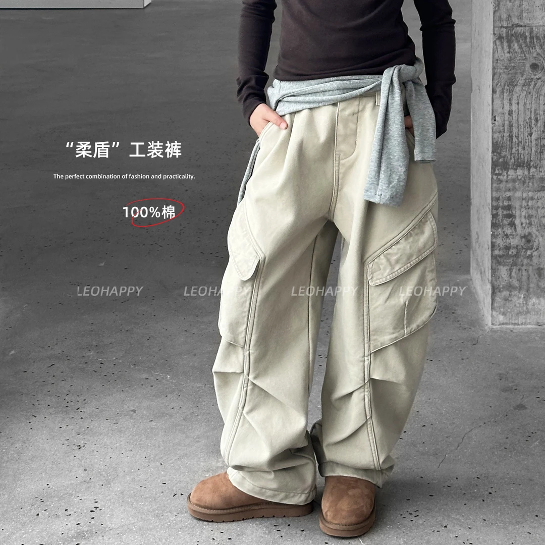 【柔盾】400G复合加绒工装童装口袋裤