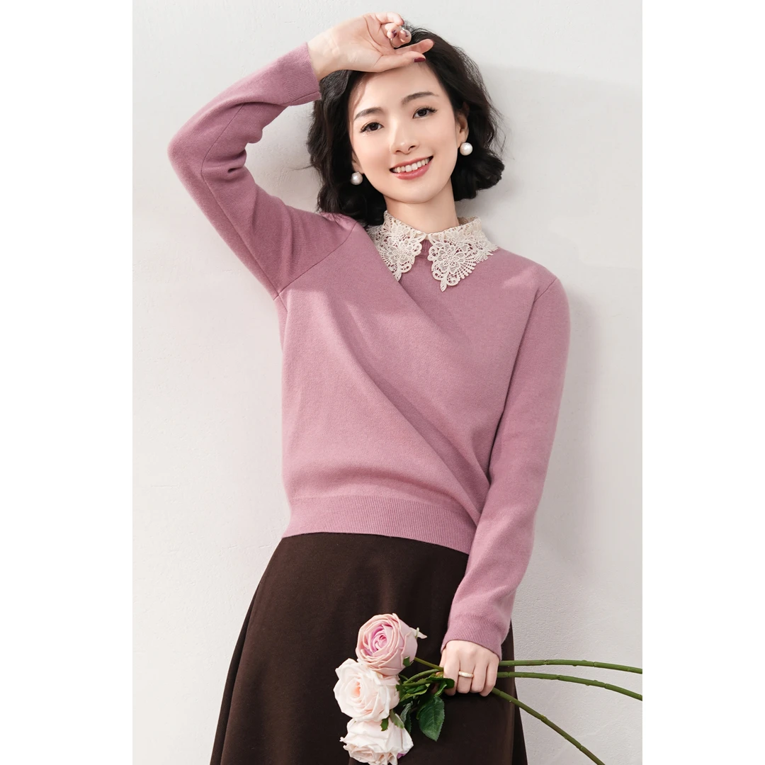 西子/【春日樱花】羊毛混纺圆领柔软舒适百搭针织打底衫/MSHC131