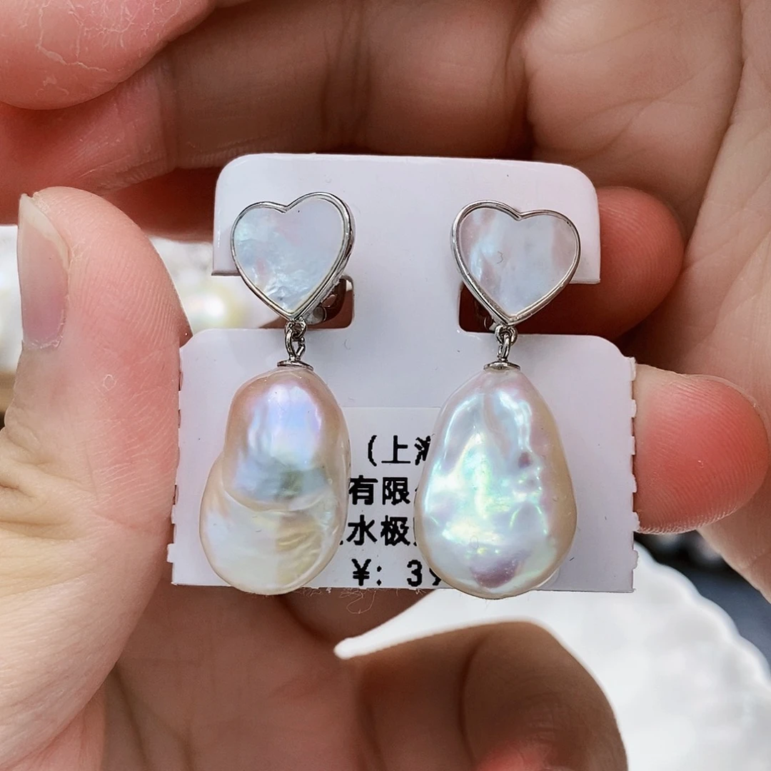 银S925镶嵌特价巴洛克耳饰淡水珍珠