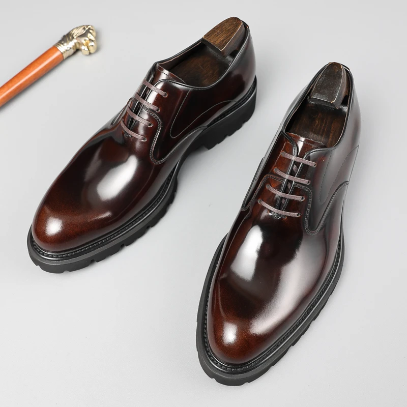 商务通勤素面牛津男鞋真皮透气圆头时尚男士皮鞋轻便百搭皮鞋男