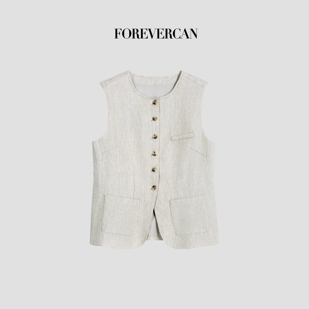 FOREVERCAN“北纬麻境”法国进口雨露麻无袖马甲背心上衣 SC21921