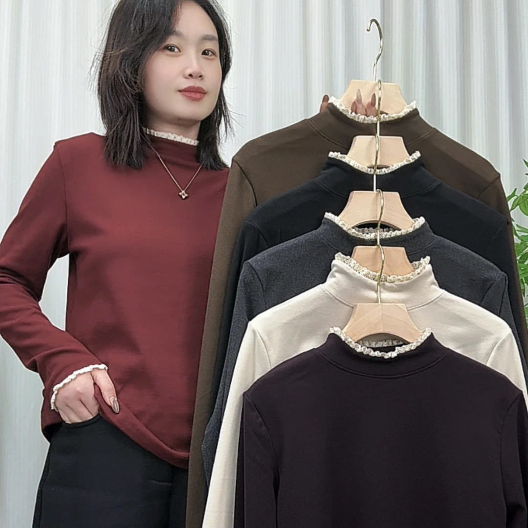 2025秋冬新款韩版长袖洋气升级蕾丝花边流行打底衫内搭上衣百搭女