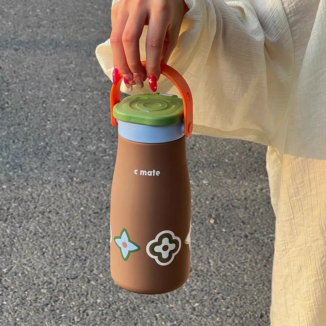 大容量保温杯可爱2025新款高颜值学生便携水杯不锈钢陶瓷吸管杯子