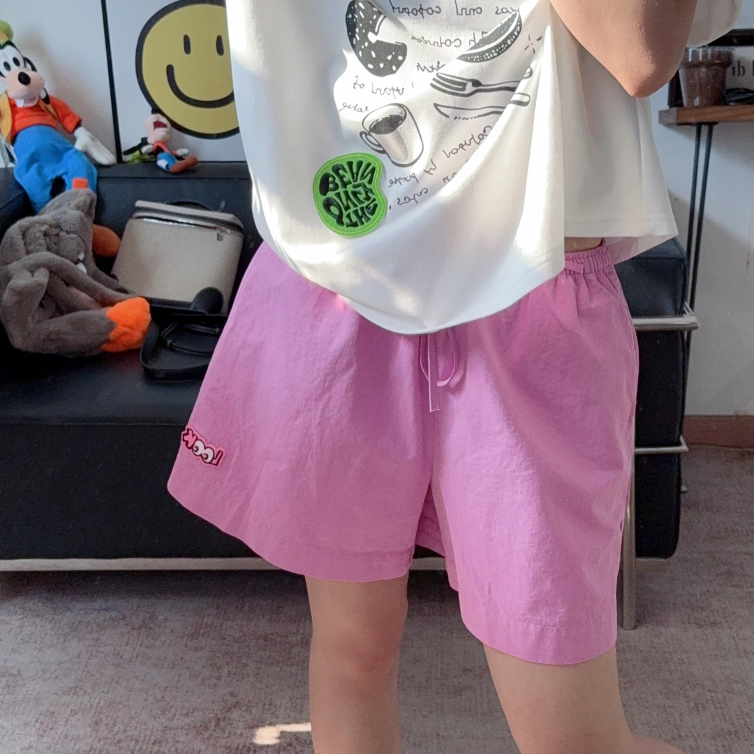 2025夏季新款超减龄粉色纯色四分裤短裤女宽松显瘦简约百搭个性