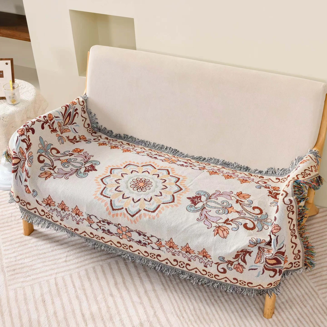 【流行风】 斜纹编制流苏多用床盖 飘窗垫沙发巾可当浴巾80/180