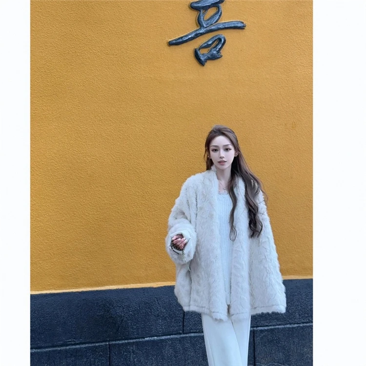 人造皮草 韩版仿水貂绒冬季保暖加厚小众毛毛大衣宽松慵懒风外套