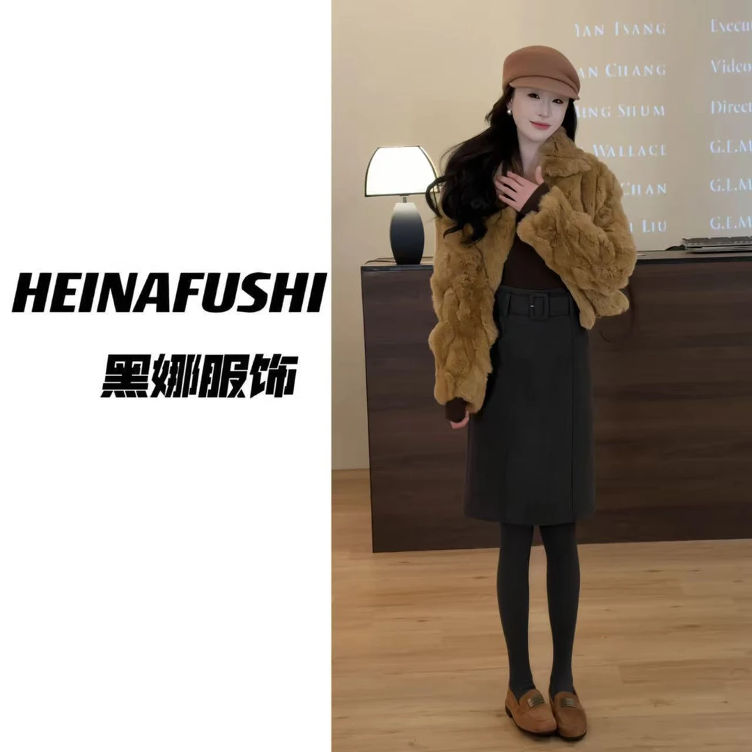 HEINA 【小奶兔】短款獭兔毛外套