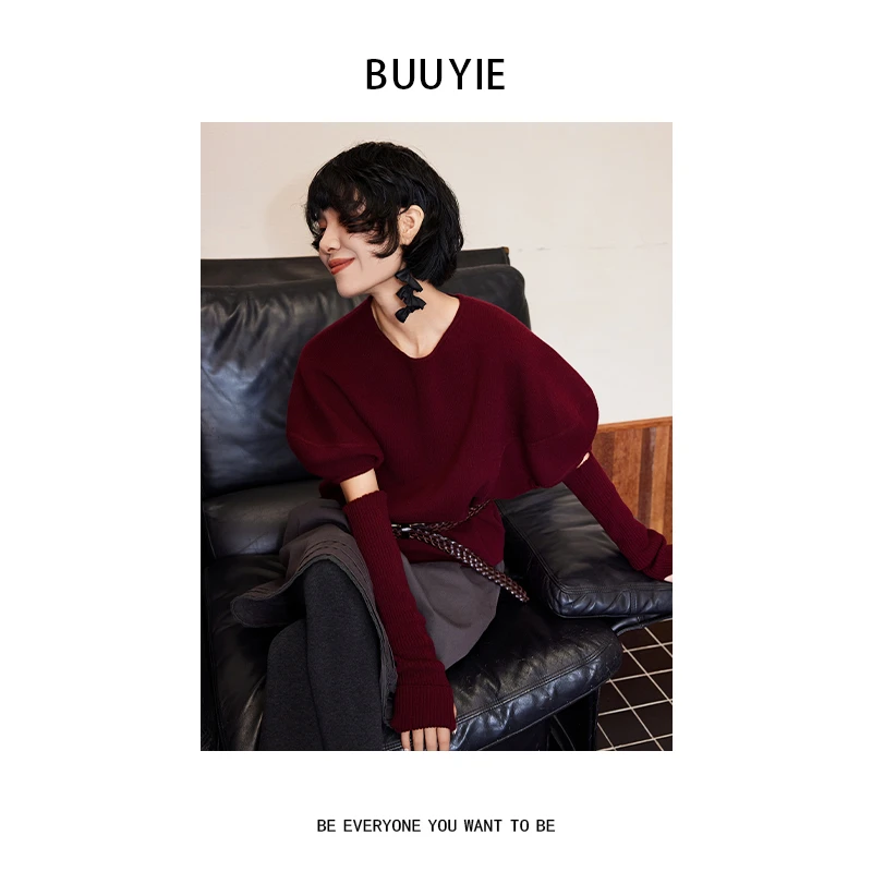BUUYIE 25SS（冬日恋歌）自带袖套软糯羊毛针织衫2470553