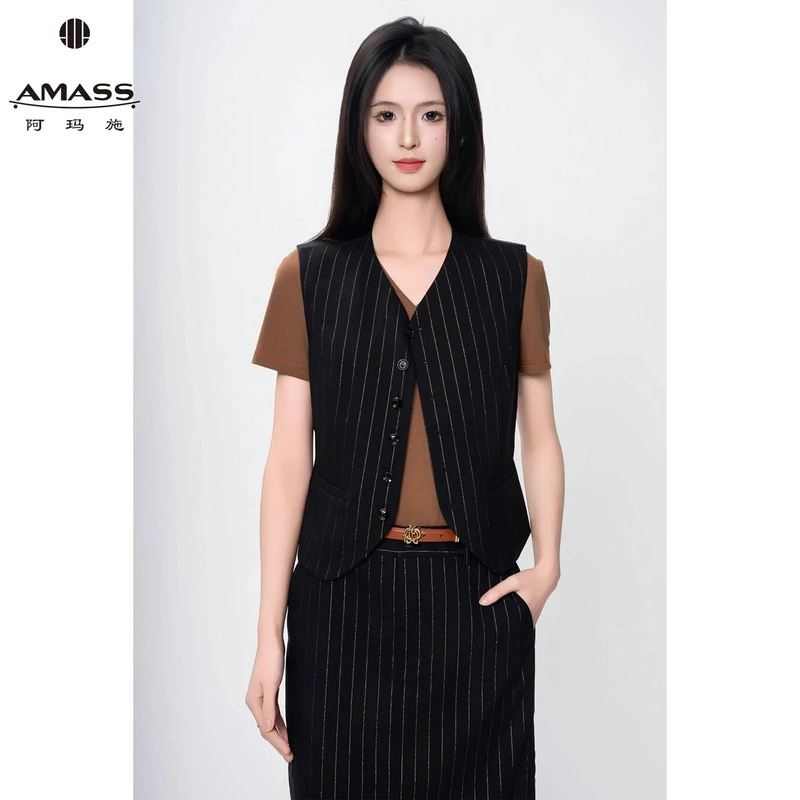 AMASS/阿玛施春夏新款都市轻职风气质时尚条纹西装马甲女 5400871