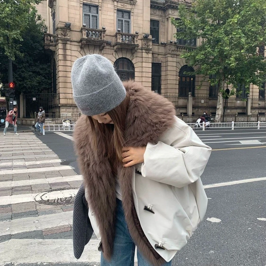 狐狸毛大毛领可拆卸女款鹅绒冬季时尚保暖狐狸毛派克服外套宽松
