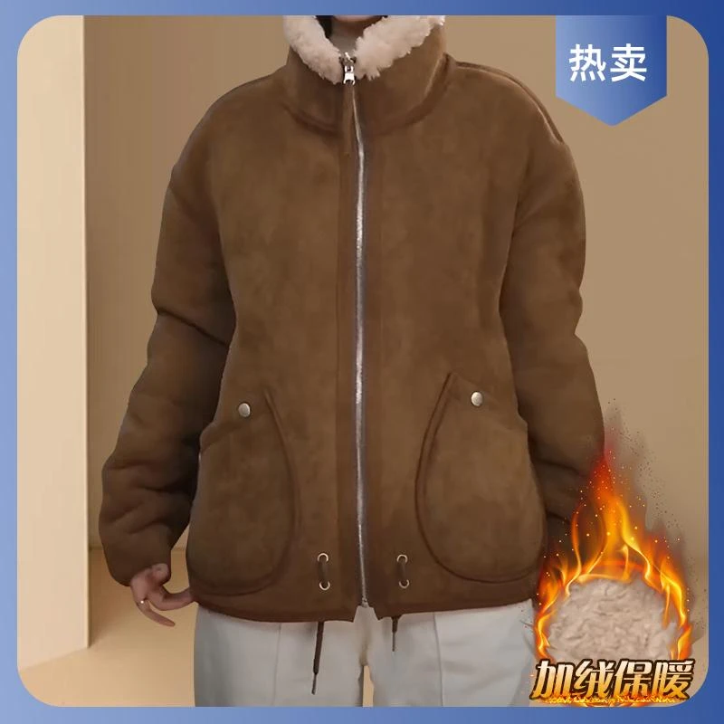 小香风双面穿宽松休闲外套女冬季新款小个子休闲加厚保暖立领上衣