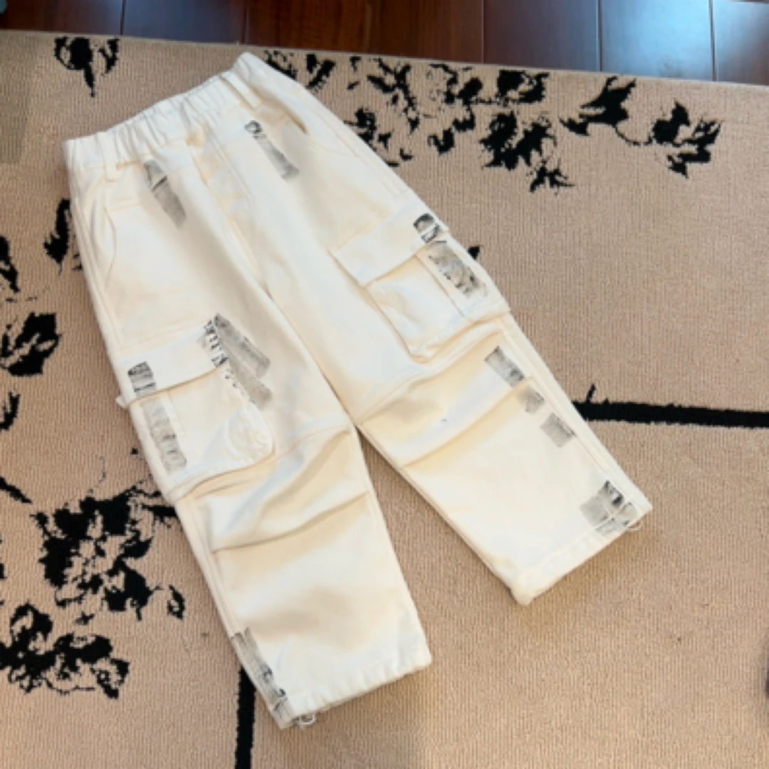 【编号P660】A244182273-03-儿童小众设计感工装裤静谧白-yew