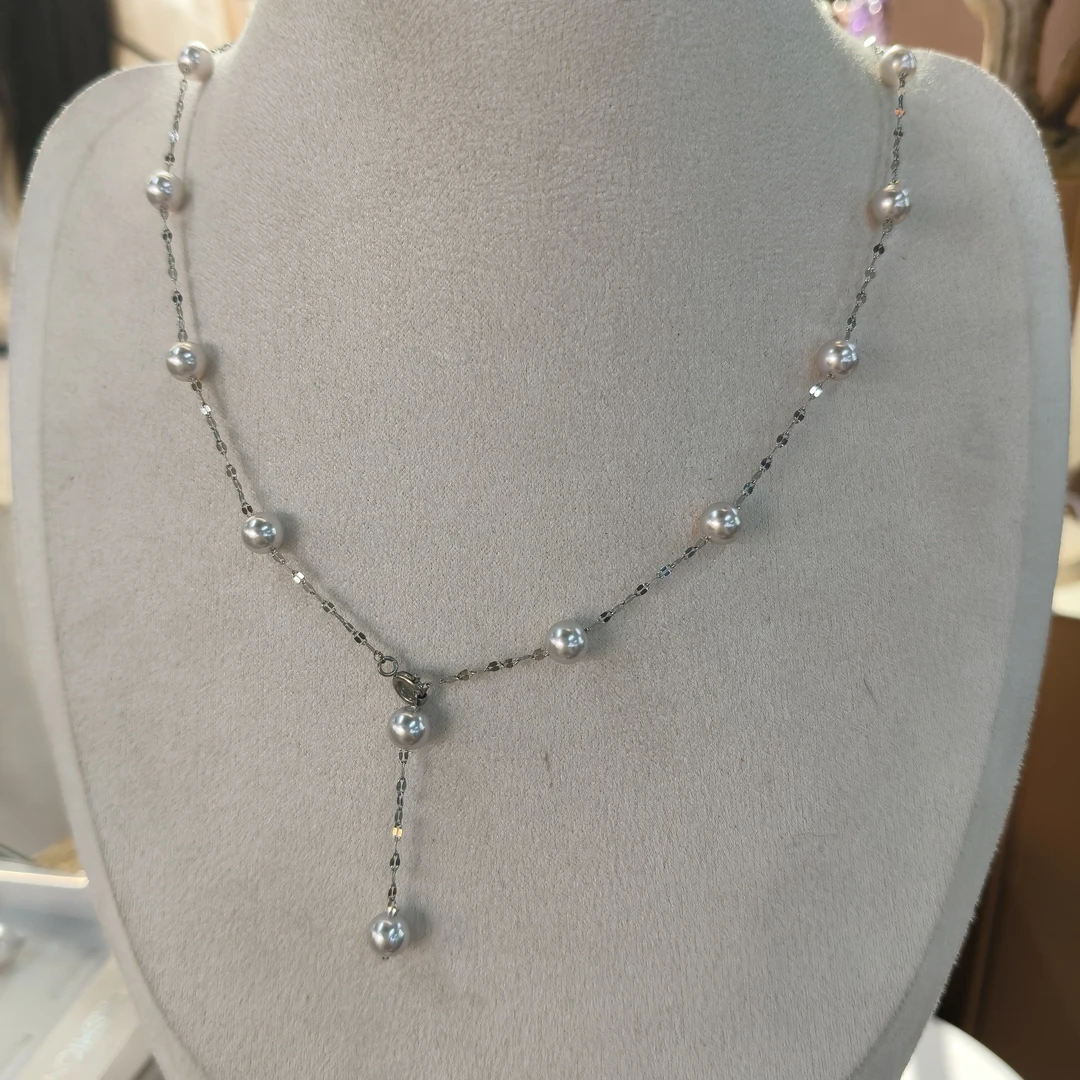 非金属仿珍珠吊坠 施家珍珠满天星珍珠Y字项链