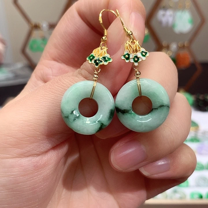 银S925镀金镶嵌翡翠耳饰