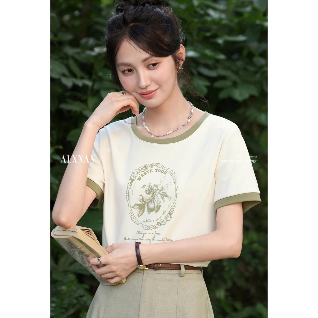 【品牌撤柜款ZB】撞色时尚短袖t恤女夏休闲正肩宽松上衣L55863