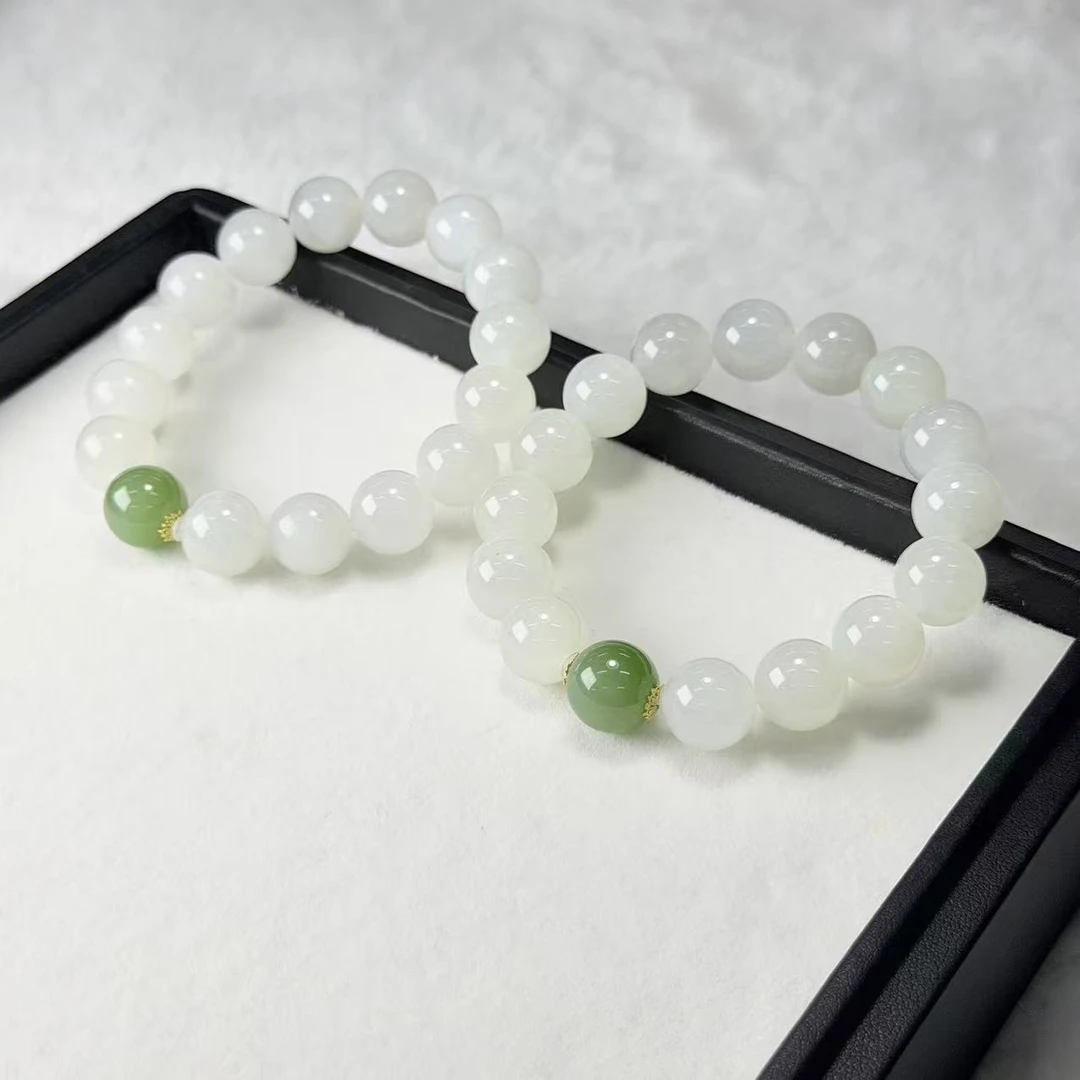 【睿泽赏宝】18K和田玉圆珠手串 多样性发一/有瑕 12mm KS0010444