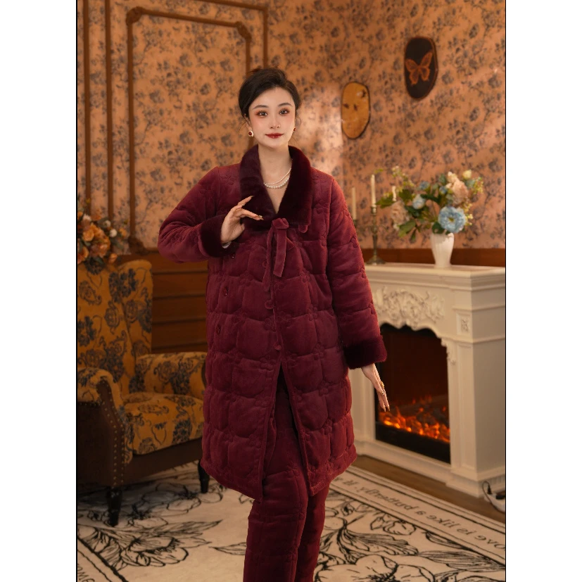 【吉祥如意●长款】【亭子】红女士家居服睡衣秋冬女款套装加厚保暖