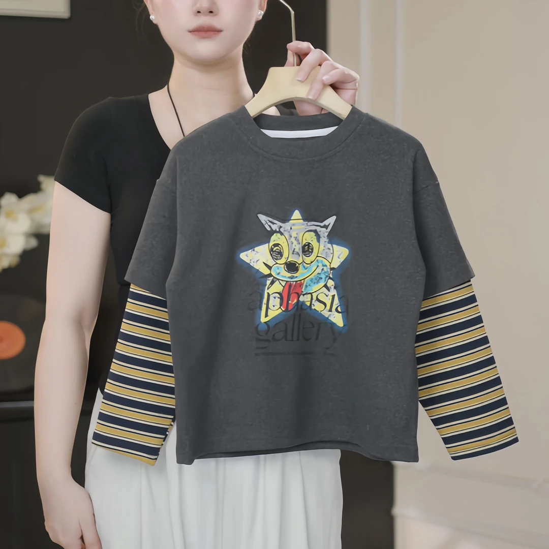 【鸭梨童品】韩版男童长袖T恤五角星假两件T恤yL20231
