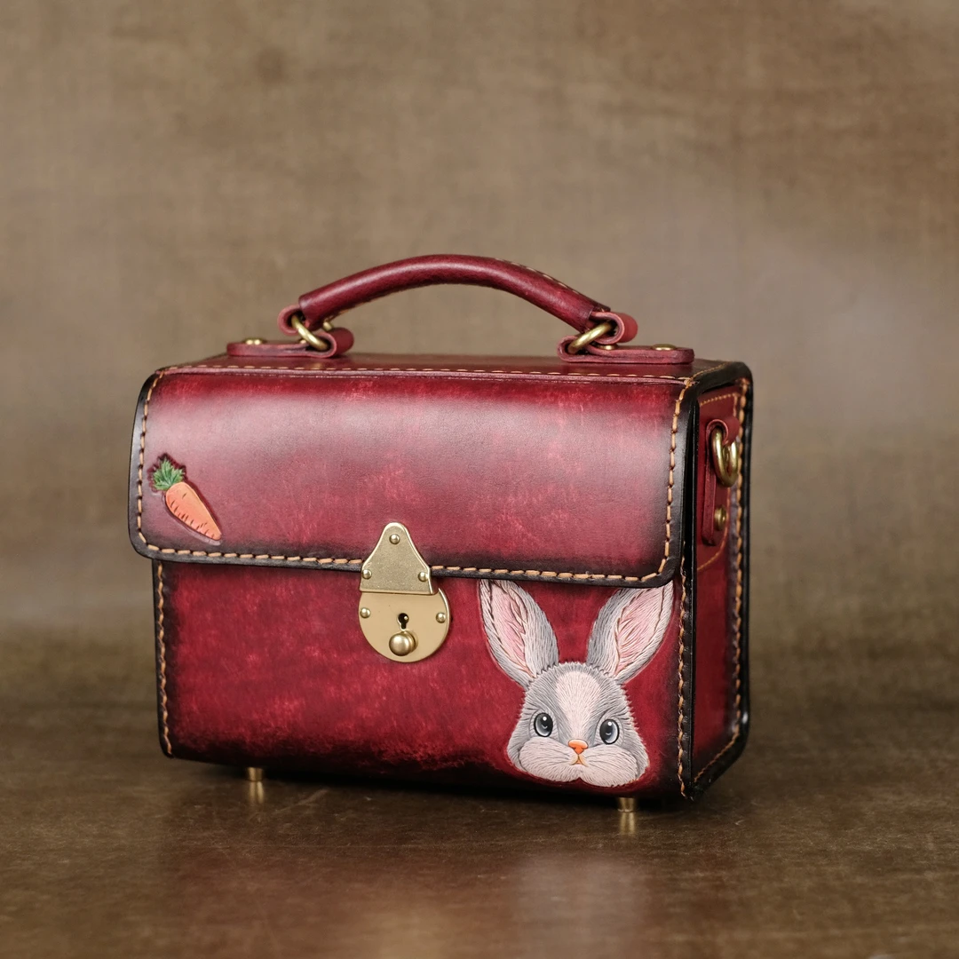 2025夏季新款【大号猎户座方包】兔兔 手工皮雕斜挎手拎女包