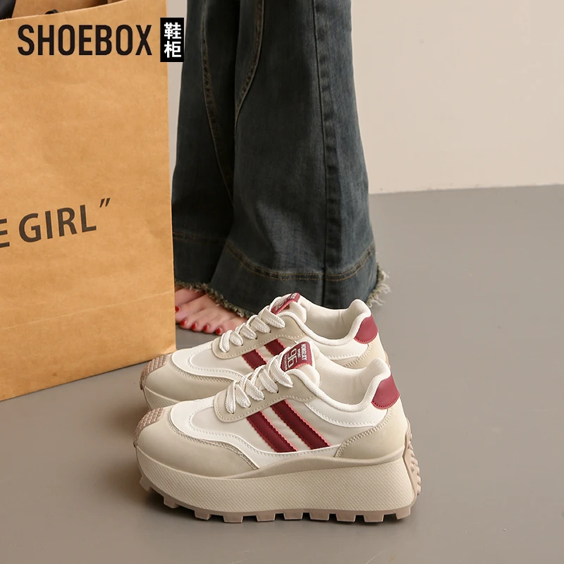 SHOEBOX鞋柜厚底增高德训女鞋2025新款春季时尚百搭运动休闲鞋