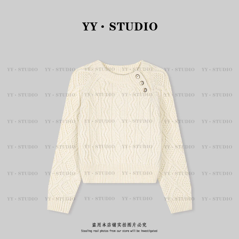 【YANYAN】秋冬新款纯色斜扣扭花毛衣长袖YY-7533