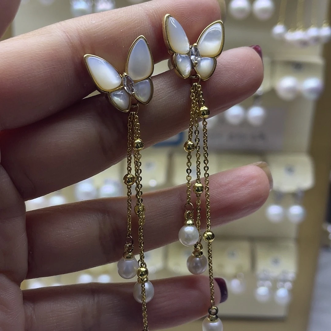 淡水珍珠银S925镶嵌耳饰