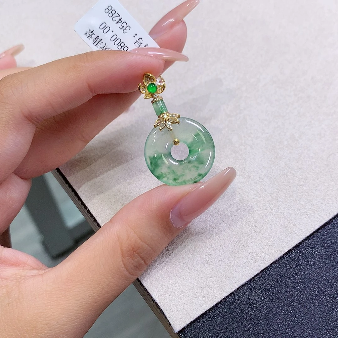 翡翠18K金镶嵌吊坠(不含链)19.8-3.5