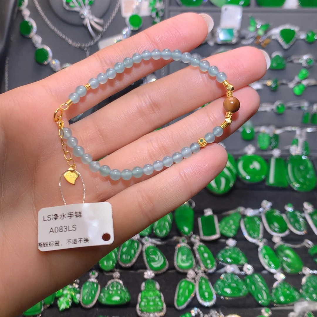银S925镶嵌手链翡翠蓝水