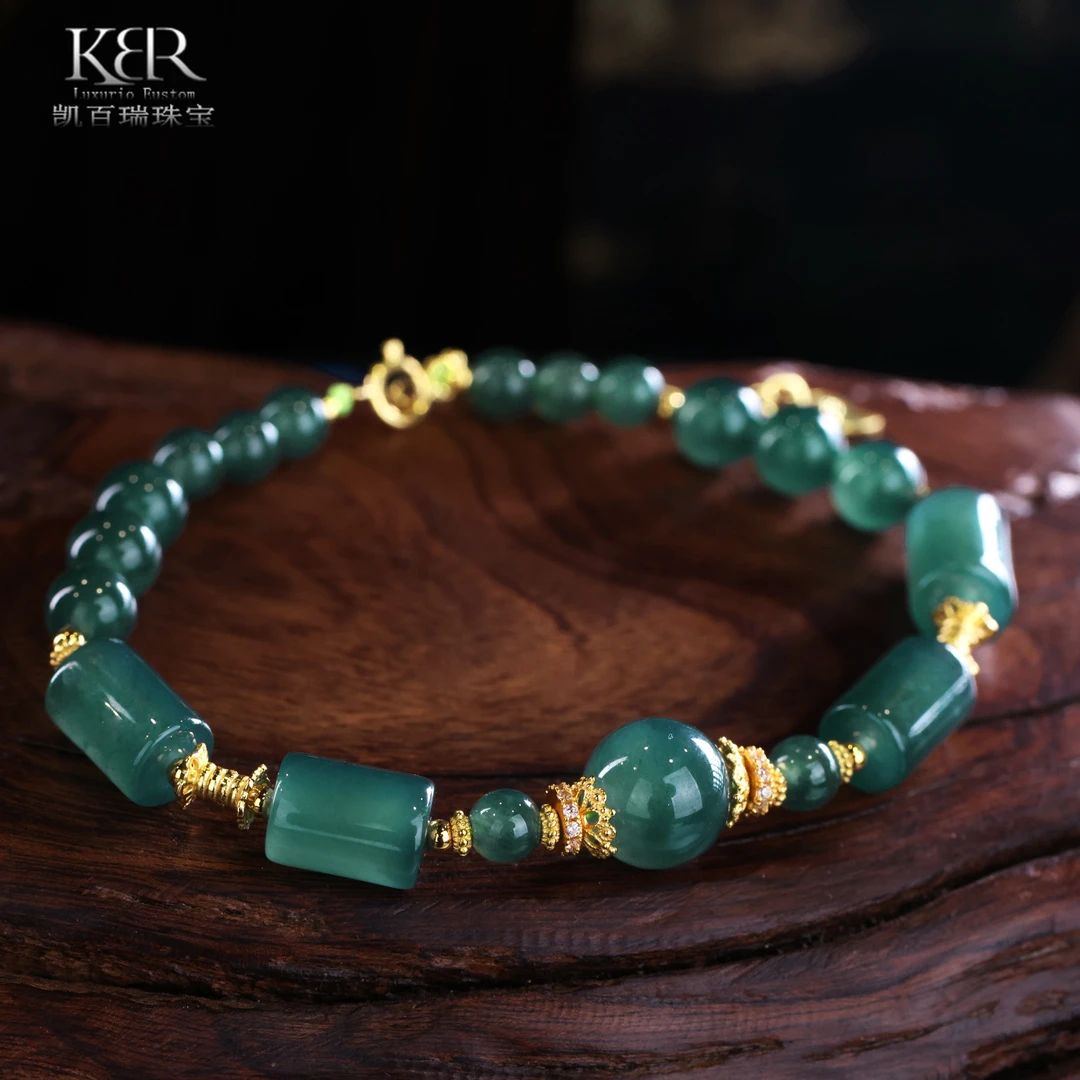 【精选】高定设计款天然A货翡翠桶珠圆珠手串手链 KBR1024001