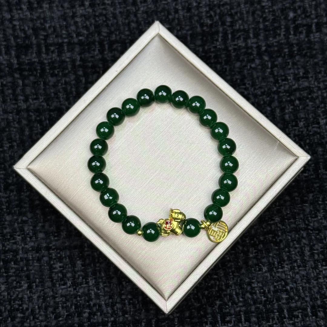 S1779绿琉璃+小马单圈精美手串无礼盒