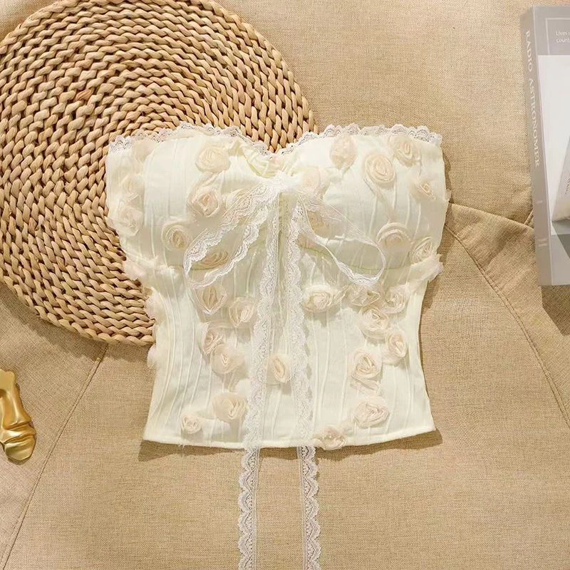 立体花朵蕾丝辣妹吊带背心女内搭性感修身美背带胸垫上