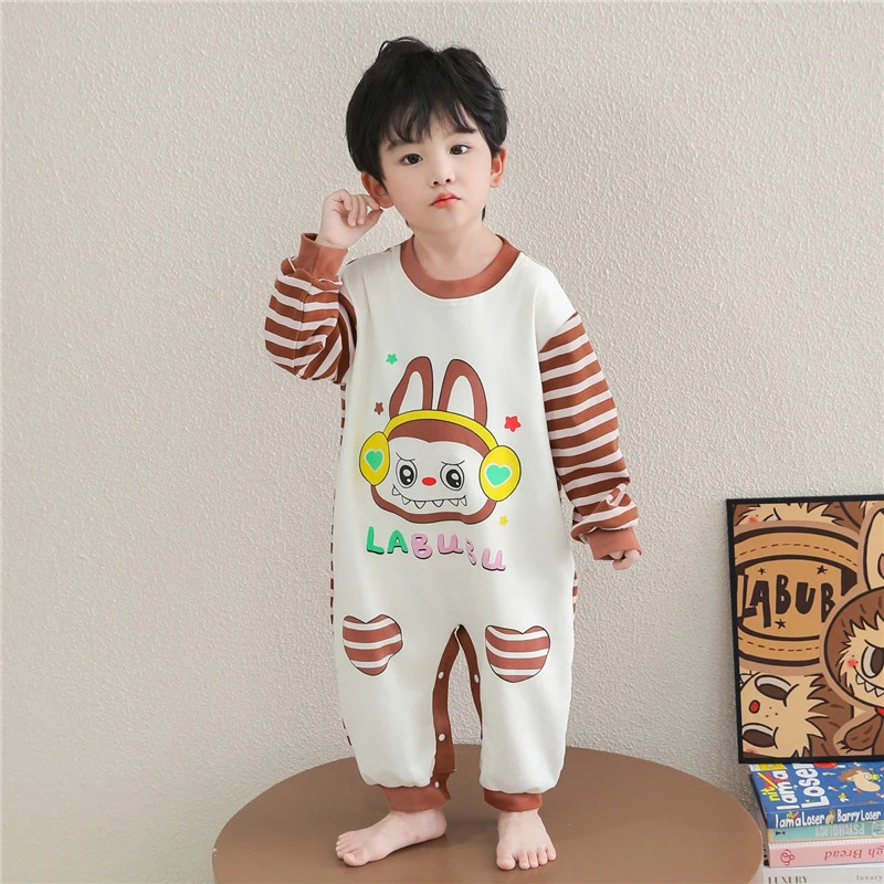儿童纯棉连体睡衣春秋季宝宝男孩防踢爬服男童秋天防着凉连身睡袋