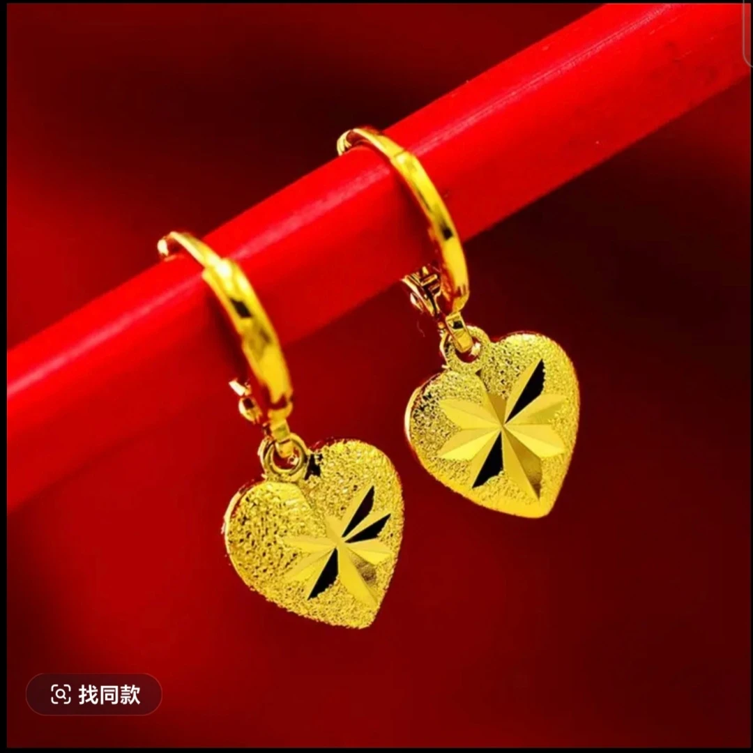 合金耳饰 铜合金饰材质［耳扣款磨砂爱心耳坠女款气质时尚百搭金色