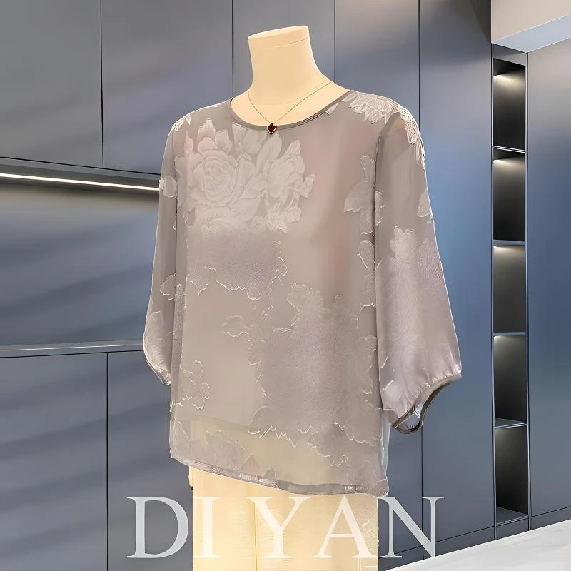 新中式妈妈T恤衫洋气夏装上衣2025新款中老年女装夏季印花上衣服