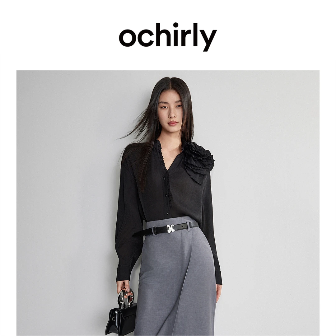 OCHIRLY欧时力天丝雪纺防晒衬衫女新款春夏设计感轻薄中长款