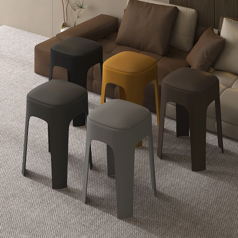 欧风软包加厚塑料凳子家用结实可叠放餐桌备用凳客厅简易特厚方凳