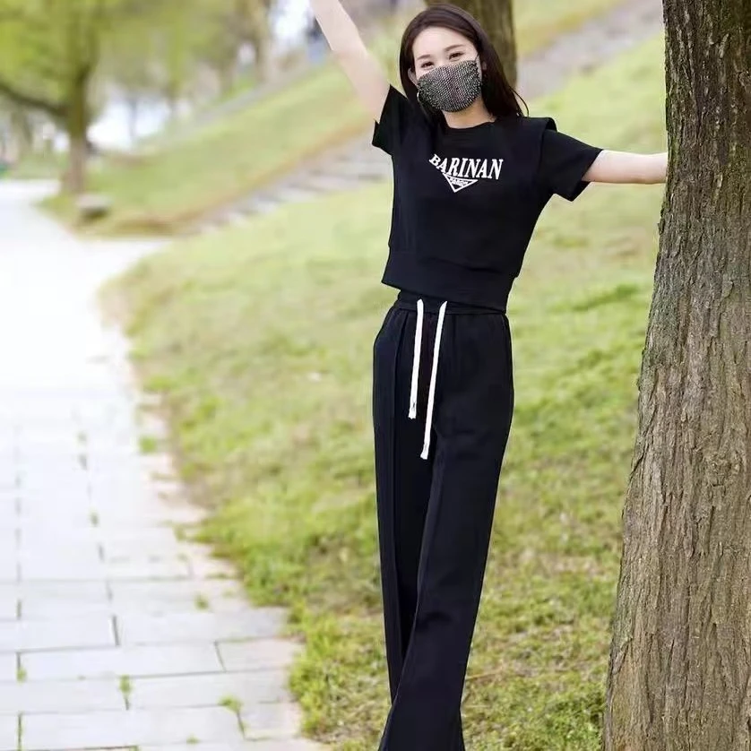 6002#新款夏季【衣长50裤长100】字母设计感减龄两件套【33-1】