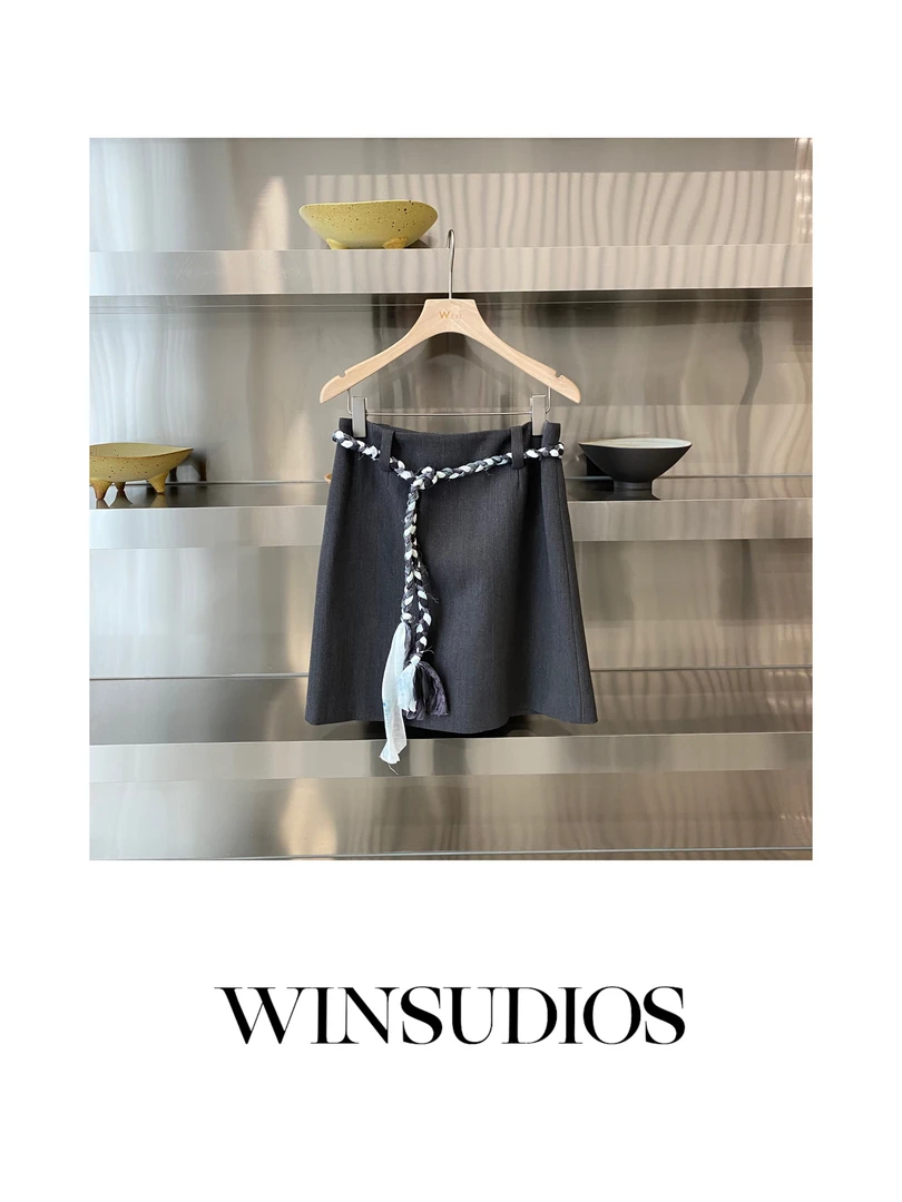 冷乌龙【WIN小众定制款】编织腰带半身短裙