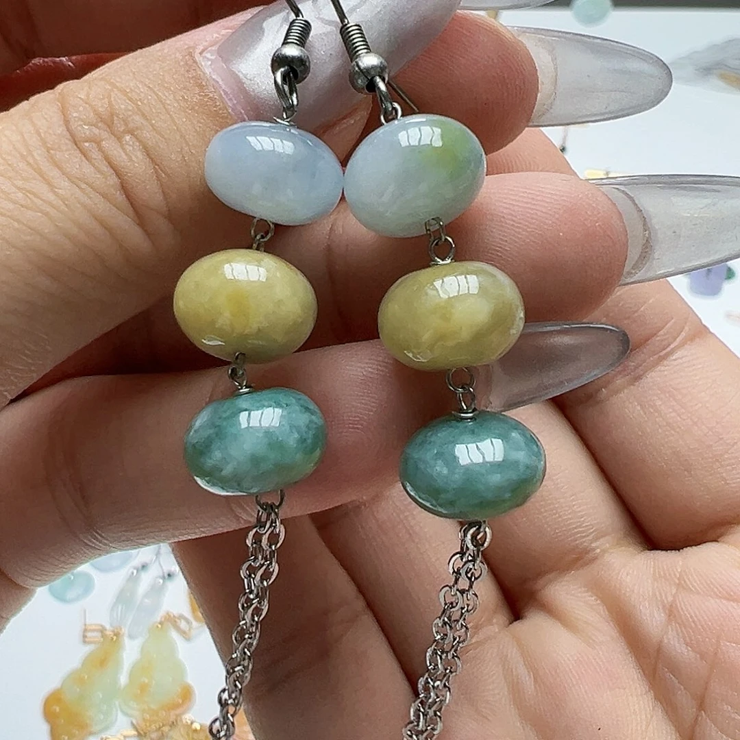 翡翠银S925镶嵌耳饰天然缅甸A货翡翠