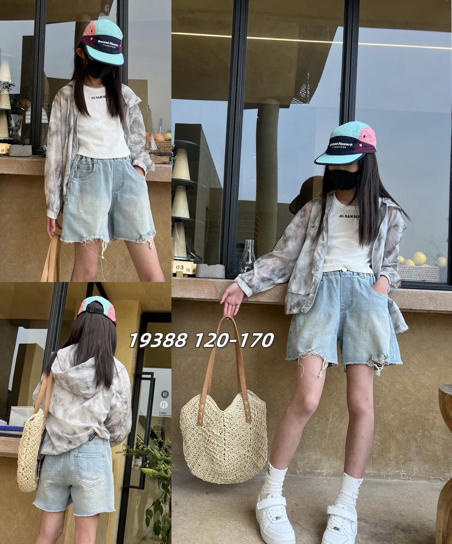 天依角童装夏季女生牛仔短裤19388 毛边热裤中大童休闲百搭舒适软