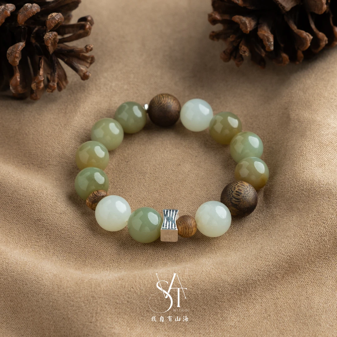 【原创·溪迟】天然和田玉沉香手链手串