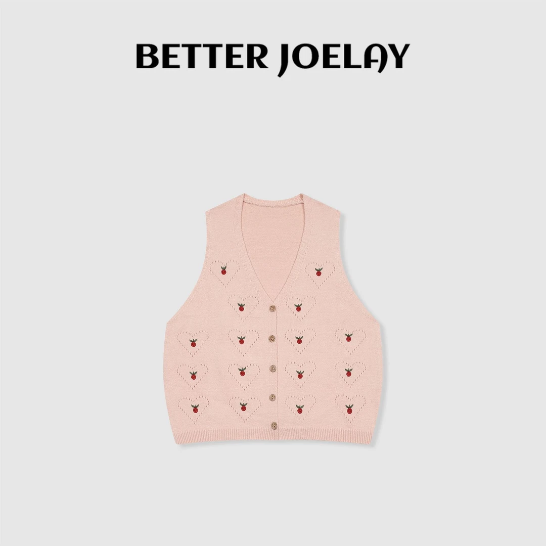BETTER JOELAY-【爱心樱桃】针织开衫马甲宽松百搭可爱学院风Z9222