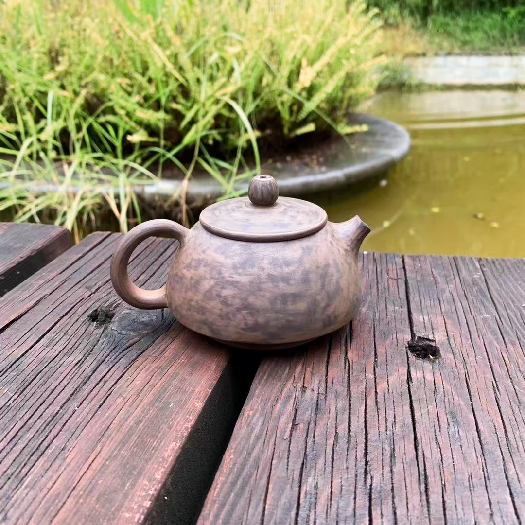 建水紫陶茶壶复古手磨樱桃嘴石瓢壶功夫茶壶陶瓷壶泡茶壶家用单壶