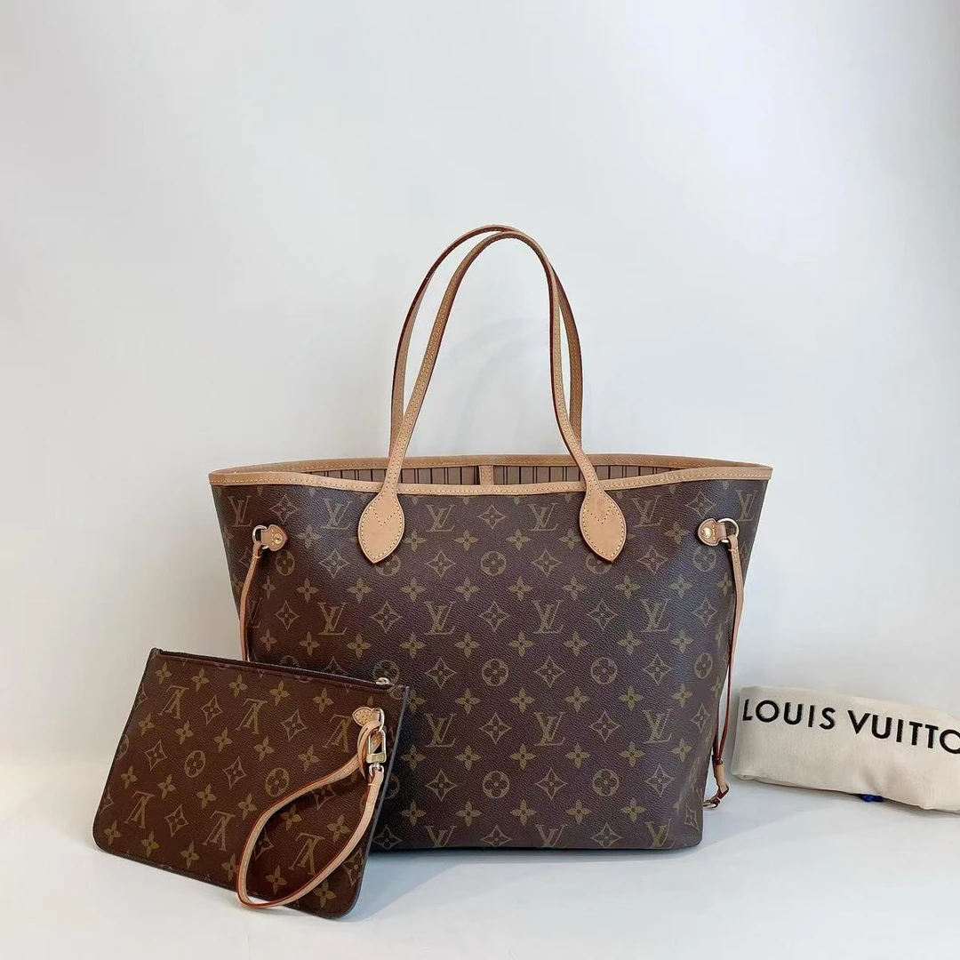 99新 LouisVuitton/路易威登 老花中号Neverfull 咖啡色内衬