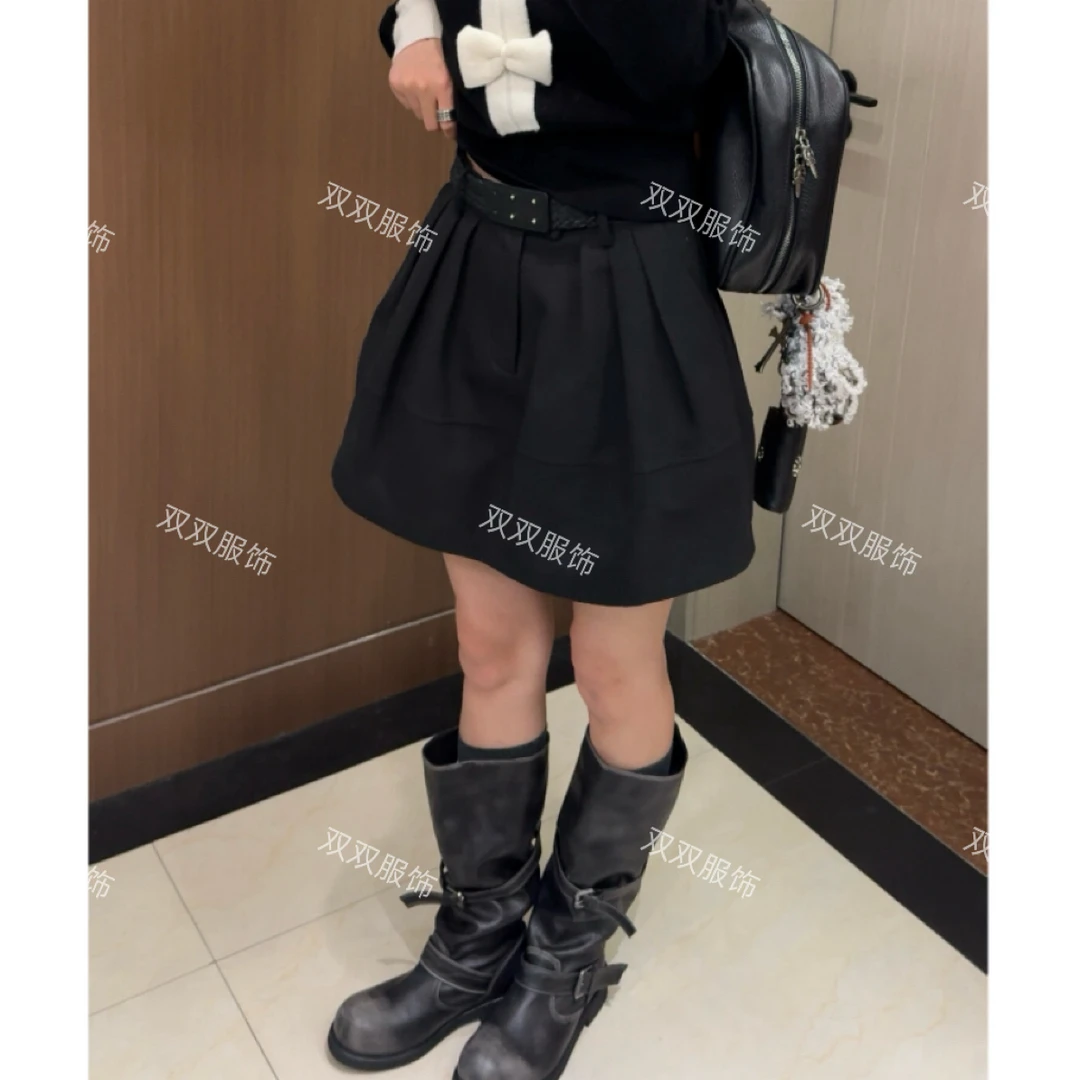 【SSOUHAN】韩系高级感A字裙秋冬新款西装花苞腰带显瘦半身裙